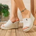 thumbnail image 6 of Women's Wide Width Espadrille Wedge Slide Sandals, Open Toe Linen Platform Slippers, Comfortable Casual Summer Shoes for Outdoor & Daily Wear, Beige/Black, 6 of 10