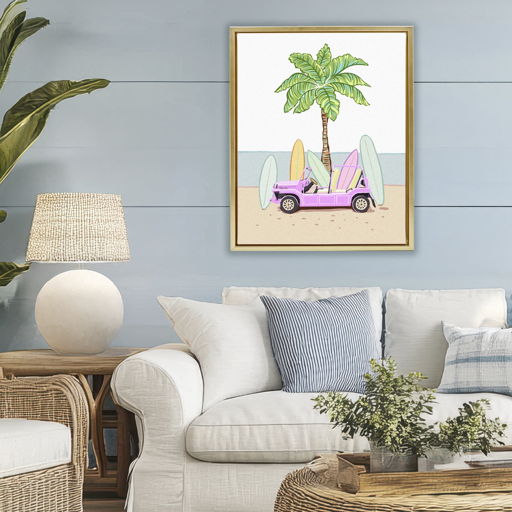 Surfboard Filled Car Gold Framed Floater Canvas Wall Art, design by Ziwei Li