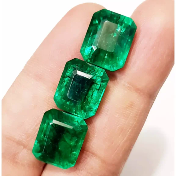 Pair 8 to 10 Ct 3 PCs Green Emerald Ring Size Emerald Shape Loose Gemstone