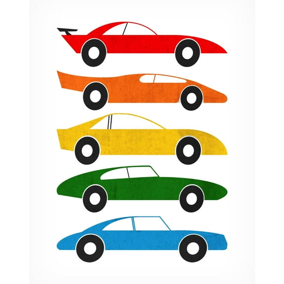 Canvas Wall Art - Tom Quartermaine 'Colorful Mid Century Cars on White' Wall Art for Living Room, Bedroom, or Office Décor by Trademark Fine Art - 14 x 19 Inches