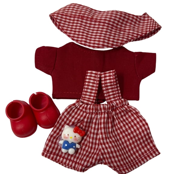 Red Check Jumper and Shirt Set for 17.5cm Collectable Doll | Plaid Dress Outfit | Cute 17.5cm Collectable Clothes | Handmade Doll Outfit