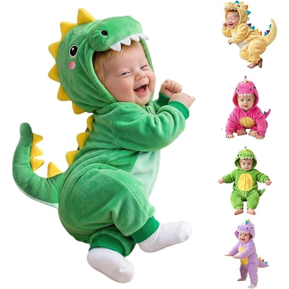 Zylarhe Baby Dinosaur Halloween Outfits Cute Hooded Onesie Rompers Toddler Green 1-3 Months
