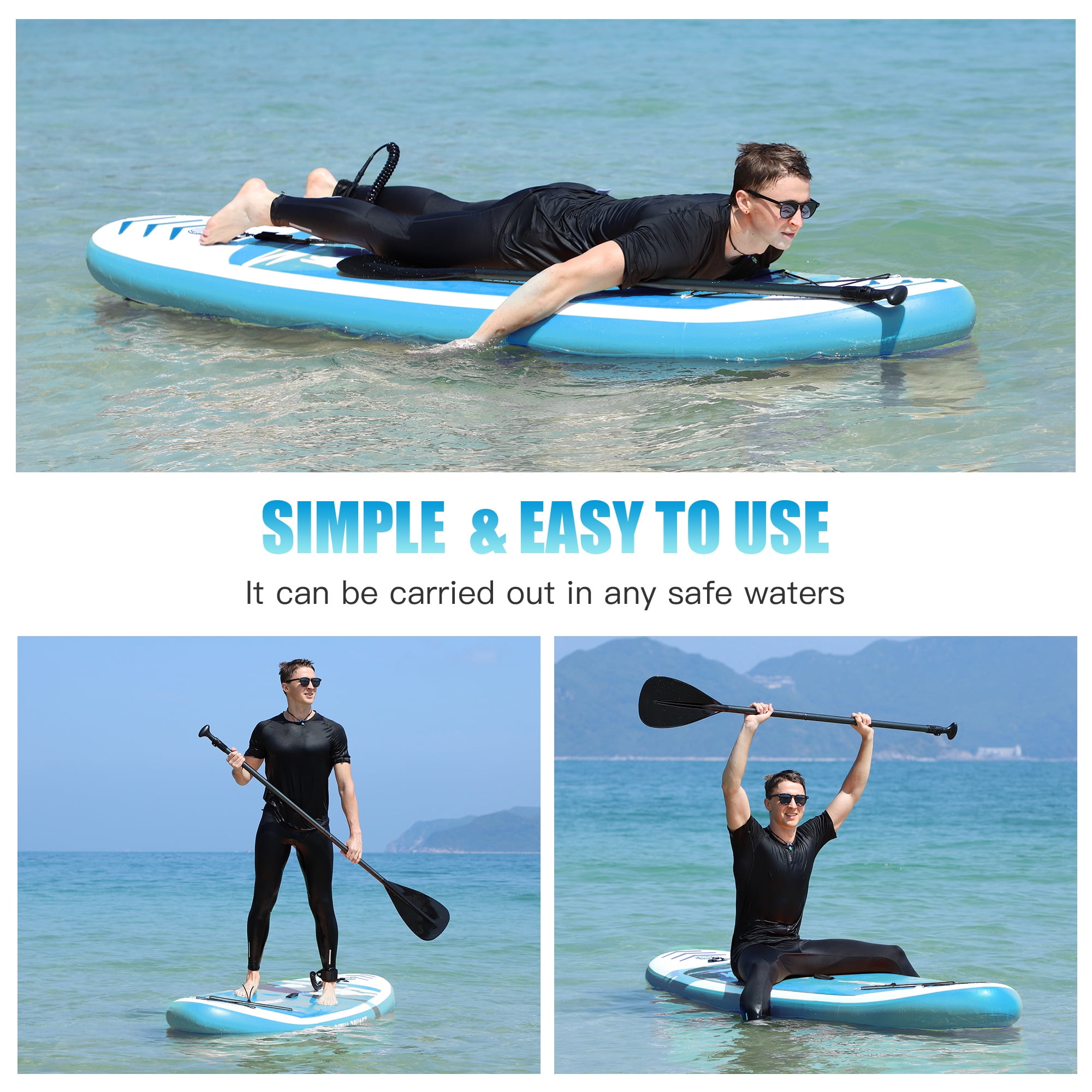 Famistar 12' Inflatable Stand Up Paddle Board SUP w/ 3 Fins, Adjustable Paddle, Pump & Carrying Backpack