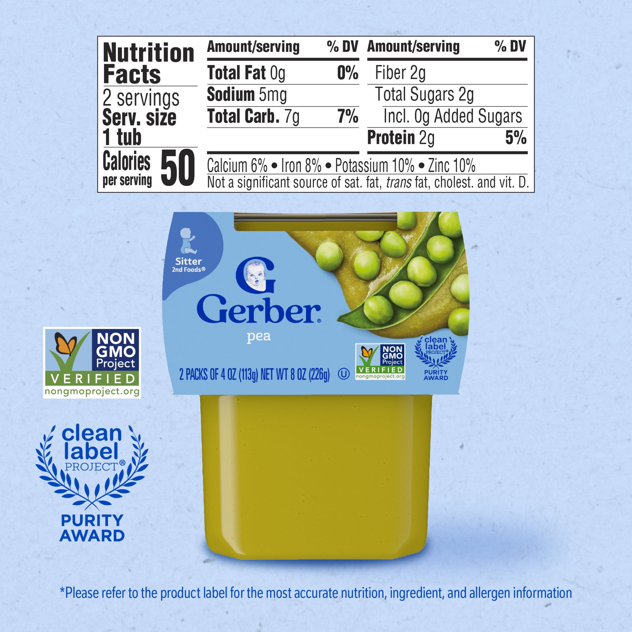 (12 pack) Gerber 2nd Foods Natural for Baby Baby Food, Pea, 4 oz Tubs (2 Pack)