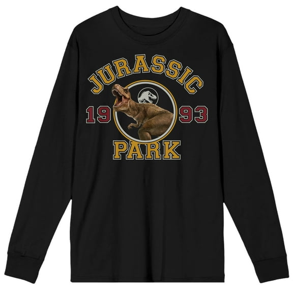 Jurassic Park 1993 Roaring T-Rex Adult Black Crew Neck Long Sleeve Tee-Medium