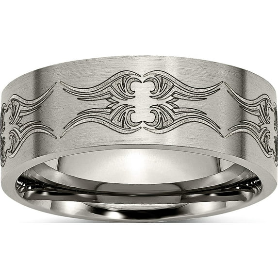 Titanium Brushed Laser Design 8mm Flat Band (Size 11) Made In China tb33a-11
