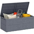 thumbnail image 1 of 220 Gallon Resin Deck Box, Waterproof Lockable Outdoor Storage Box with Pneumatic Gas Rods, Side Handles, Anti-UV Patio Storage Container for Garden Tools, Pool Supplies, 1 of 9