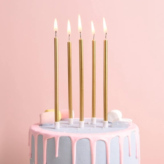 Appoft Gold Long Thin Metallic Birthday Candles, Cake Candles, Birthday Parties, Wedding Decorations, Party Candles, Cake Decorations