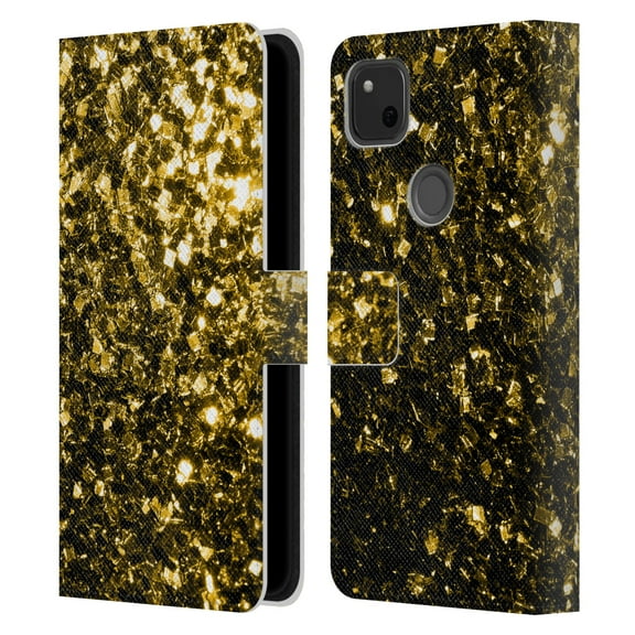 Head Case Designs Officially Licensed PLdesign Glitter Sparkles Yellow Gold Leather Book Wallet Case Cover Compatible with Google Pixel 4a