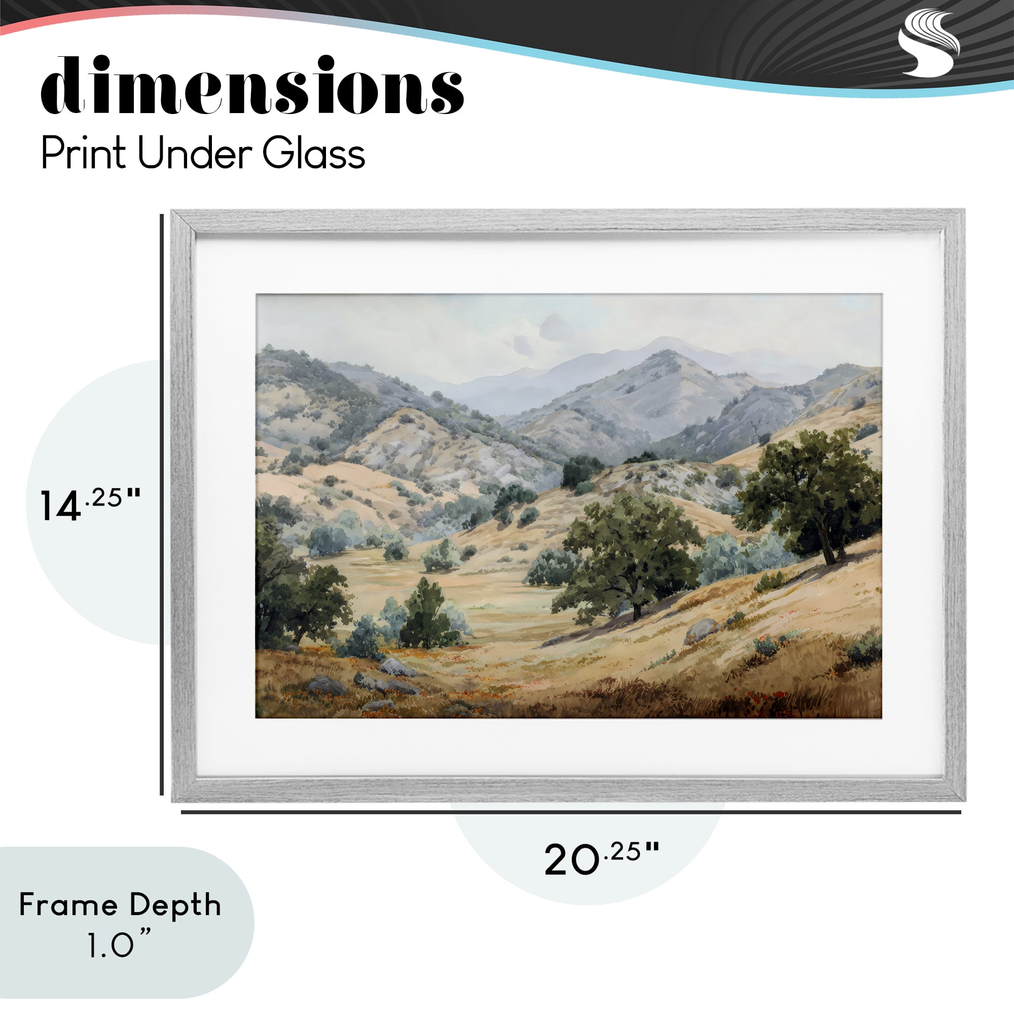 Stupell Industries Mountains and Trees Valley View Gray Framed Print Under Glass, design by Petal Prints Design