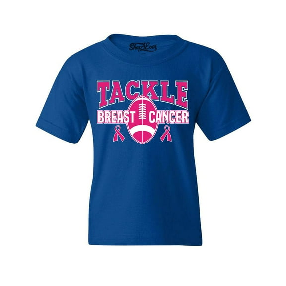 Shop4Ever Kids Tackle Breast Cancer Ribbon Awareness Graphic Child's Youth T-Shirt Small Royal Blue