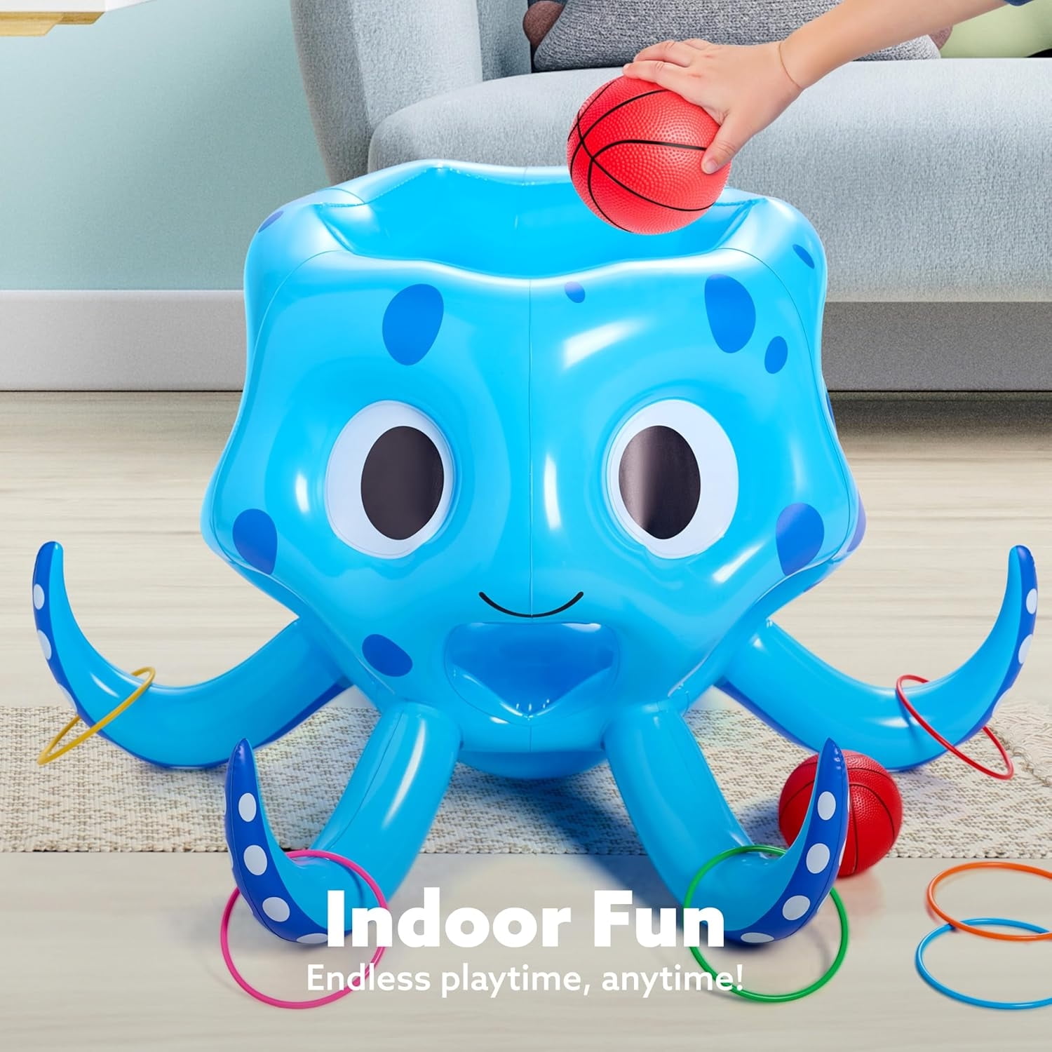Joyfy Inflatable Octopus Basketball Hoop with Toss Game Set