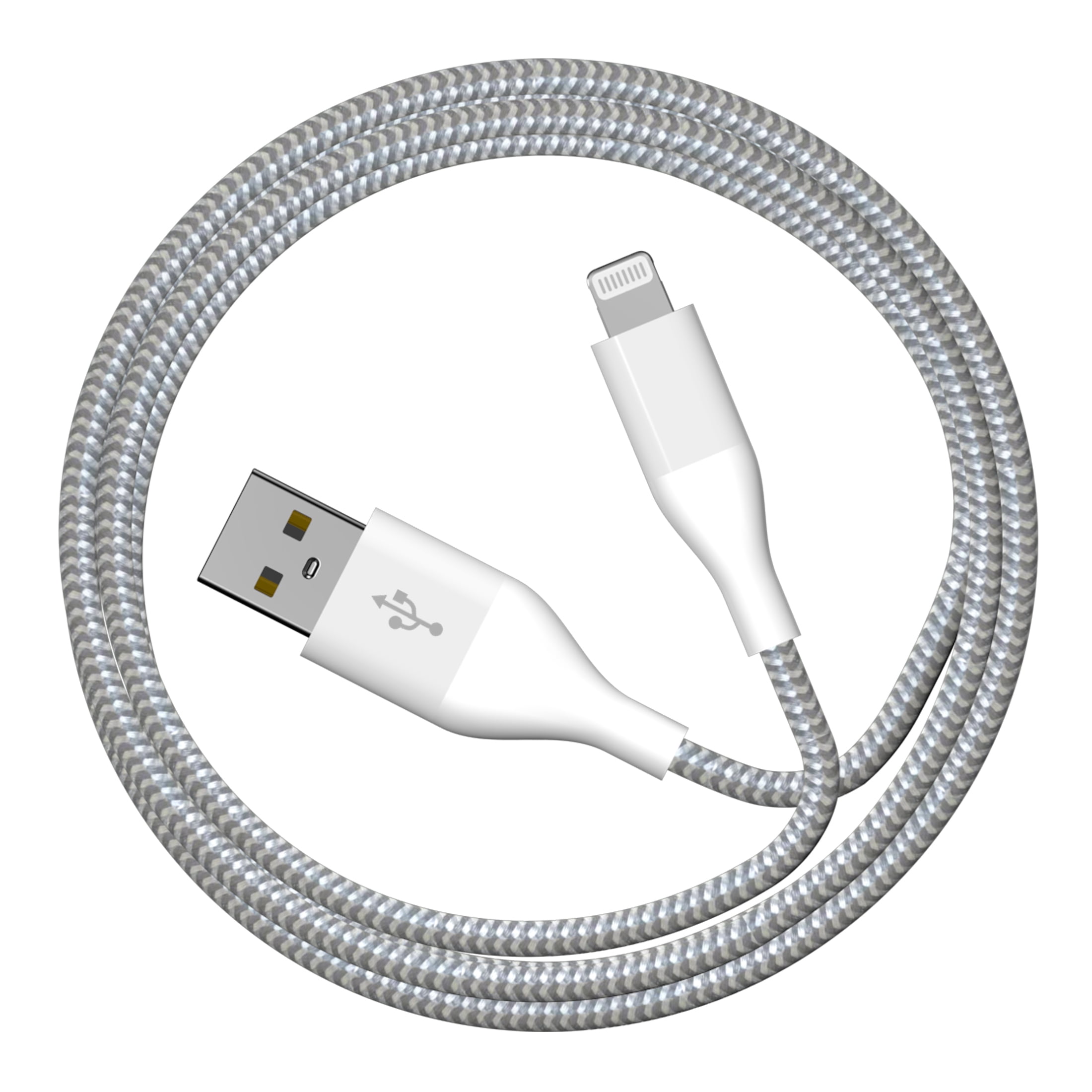 (2 pack) Auto Drive 6ft Lightning to USB-a Charging and Data Cable, Mfi Certificated, Braided, White