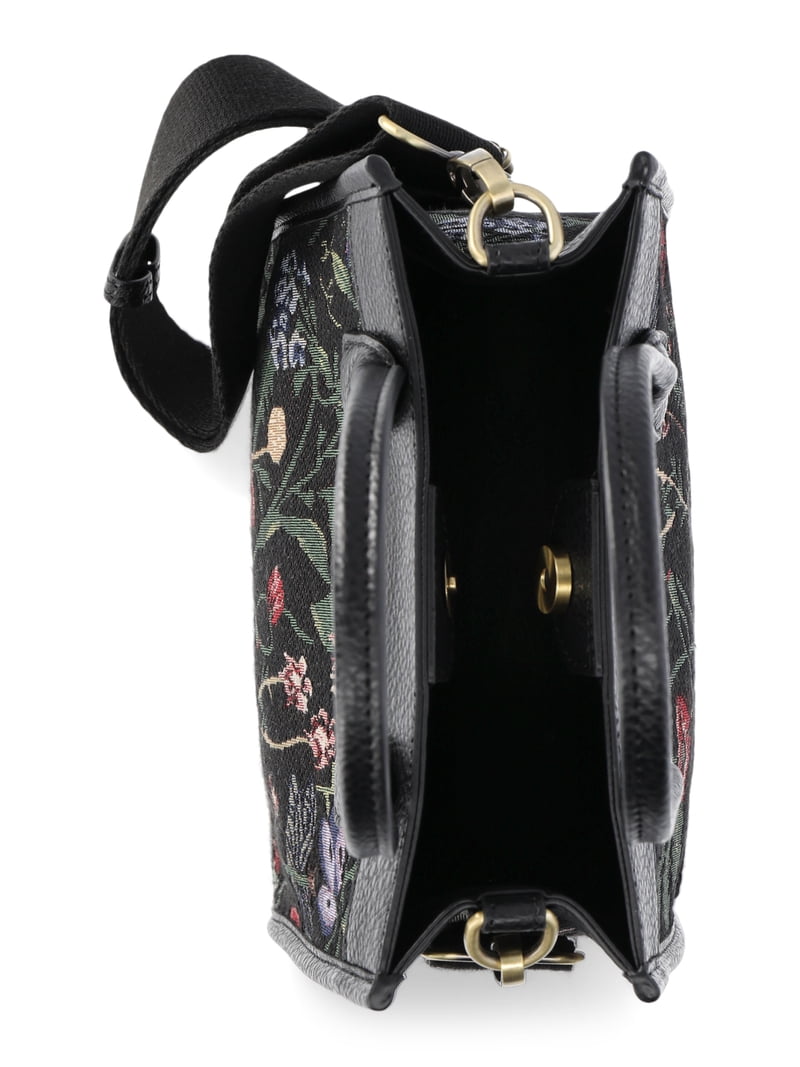 Time and Tru Women's Floral Mini Box Tote Bag with Crossbody Strap, Black - Walmart.com Time and Tru Women's Floral Mini Box Tote Bag with Crossbody Strap, Black - Walmart.com
