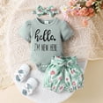 thumbnail image 2 of WIBACKER Newborn Baby Girls Clothes Infant Girls Summer 3PCS Outfits I'm New Here Print Short Sleeve Romper Floral Shorts Headband Set, 2 of 11