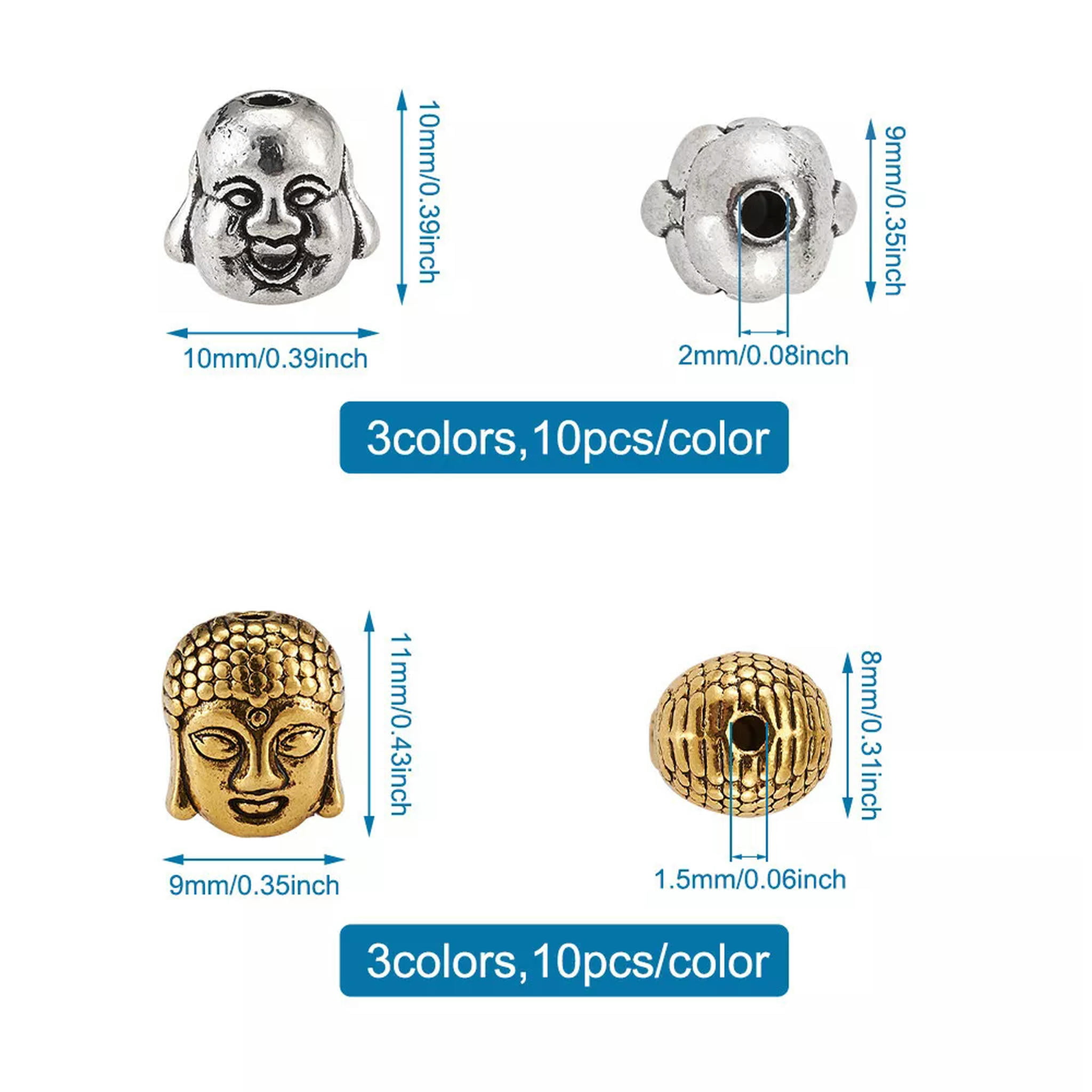 EOEMY 60Pcs Tibetan Alloy Buddha Beads Mini Metal Loose Spacer For Buddhist 10~11mm
