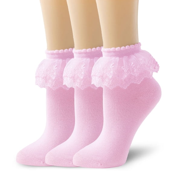 TZYDMN Women Ruffle Ankle Socks with Lace Double Layer Fashion Princess Dress Socks, 3 Pairs