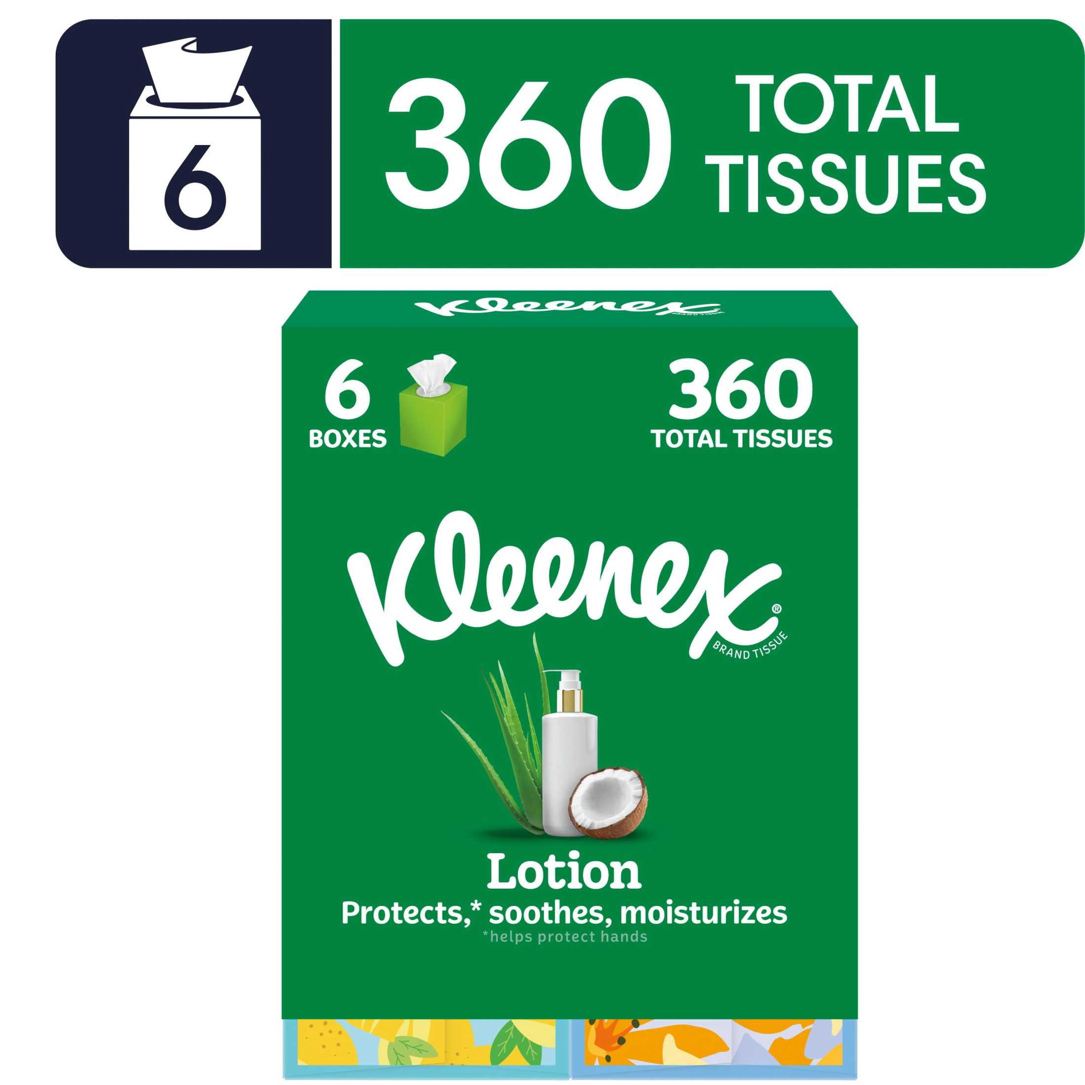 (6 pack) Kleenex Lotion Facial Tissues with Coconut Oil, 6 Cube Boxes, 60 Tissues per Box, 3-Ply