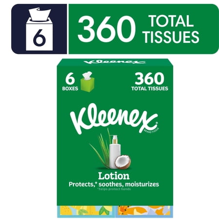 Kleenex Lotion Facial Tissues with Coconut Oil, 6 Cube Boxes, 60 Tissues per Box, 3-Ply