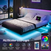 Kbun Queen Floating Bed Frame with Smart LED Lights and Charging Station, Heavy Duty Metal Platform Bed Frame, Noise-Free, Under-Bed Storage, No Box Spring Needed