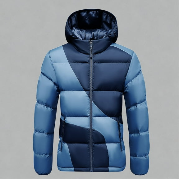 FDGIU Men's Versatile Quilted Puffer Jacket, Hooded Winter Coat with Hood, Warm Windproof Insulated Outerwear