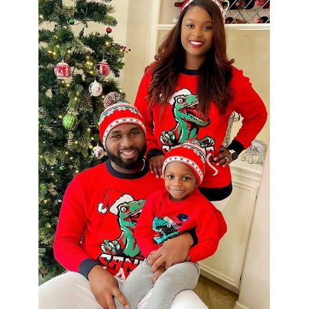 

Thaisu Winter Family Matching Outfits Adult and Kids Dinosaur Long Sleeve Sweater Pullover Top