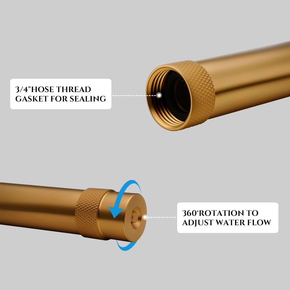JJEAN-Heavy Duty Brass Hose Nozzle, High Pressure Adjustable Twist Hose Nozzle with 2 Rubber Washers, Fits Standard Hoses, Water Hose Nozzles for Patio, Lawn, Car Wash