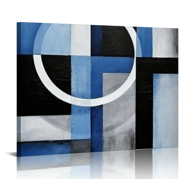 ONETECH  Blue and Grey Abstract Geometric Circle Canvas Wall Art Blue Room Decor Picture Framed Artwork for Living Room Bedroom Wall Decoration Ready to Hang (Blue)