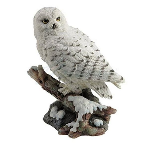 WU76977AA Oiseau Hibou Neigeux Perché sur une Sculpture de Branche