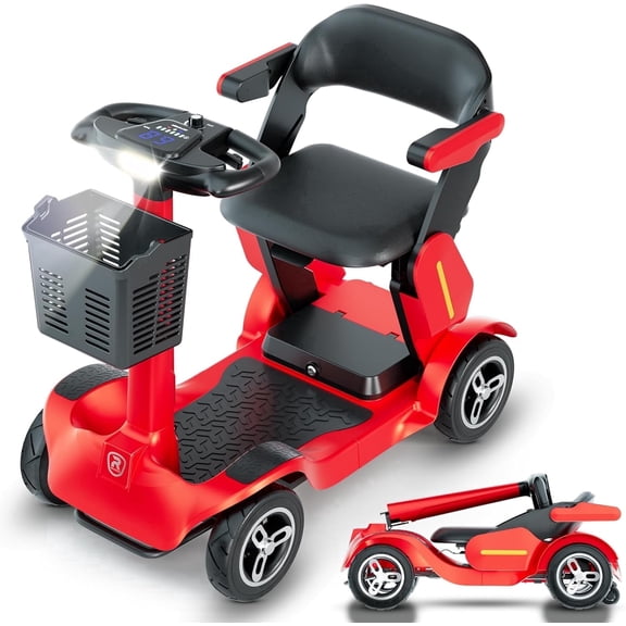 4 Wheels Mobility Scooter with Charger & Basket for Seniors, Electric Powered Folding Wheelchair Device with 35 Miles for Travel