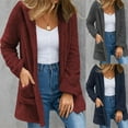 thumbnail image 7 of Lovskoo Womens Full Zip Up Hoodie Fuzzy Fleece Jacket Winter Long Sleeve Solid Color Knit Outerwear Double Pocket Hooded Cardigan Jacket Claret, 7 of 7