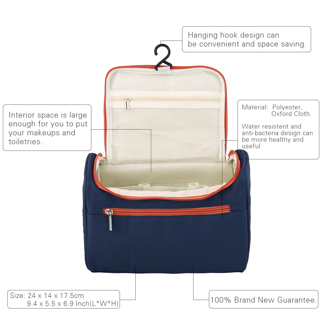 Unique Bargains Travel Wash Storage Oxford Cloth Toiletry Pouch Bag Organizer Navy Blue