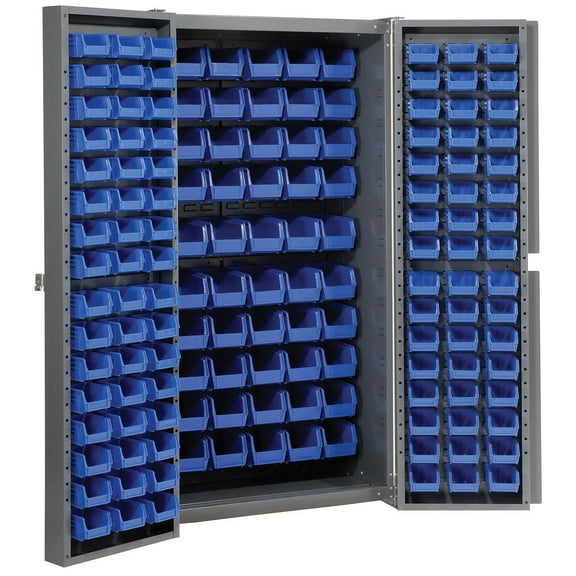 Global Industrial Bin Cabinet with 156 Blue Bins, 38x24x72, Unassembled