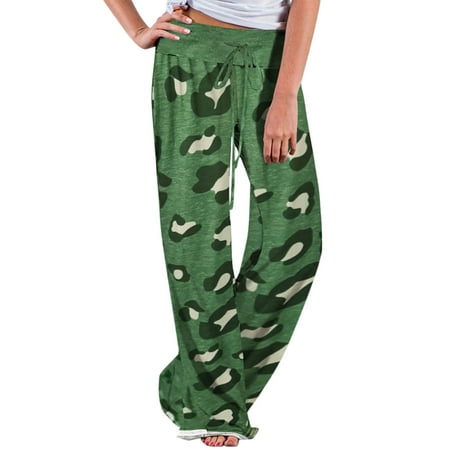 

Wide Leg Pants for Women Elastic Waist Drawstring Print Straight Pajama Pants Casual Workout Yoga Lounge Trousers