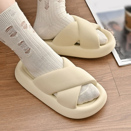 

Cathalem Fashion Four Seasons Women Slippers Thick Soles Non Slip Soft Open Toe Slip On Indoor Slippers for Women Hard Sole Beige 9