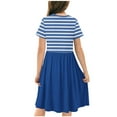thumbnail image 5 of Ashirexll Girls Summer Dress, Girls Dresses Size 10-12, Teen and Kids Striped Short Sleeve Round Neck A-Line Dress with Pockets, 5 of 5