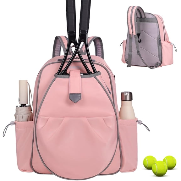 Tennis Backpack for Women & Men, 27 Inch Racket Compartment Holds 2 Tennis/Pickleball Rackets, 14L Multi-Functional Sports Bag with 6 Pockets, Waterproof Oxford Gym Bag for Travel or School