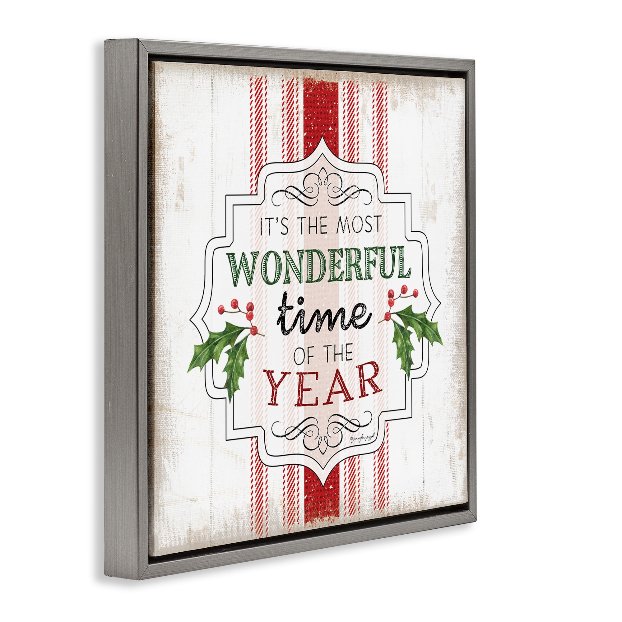 Stupell Industries Festive Holiday Rustic Stripes Inspirational Painting Gray Floater Framed Canvas Art Print Wall Art, 18 x 18