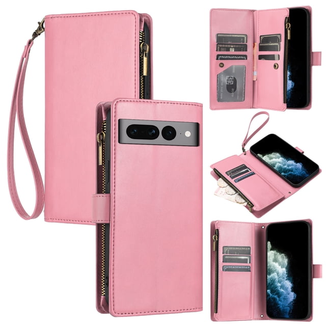Compatible with Google Pixel 7 Pro Wallet Case Premium Zipper Large Space Flip PU Leather Cover
