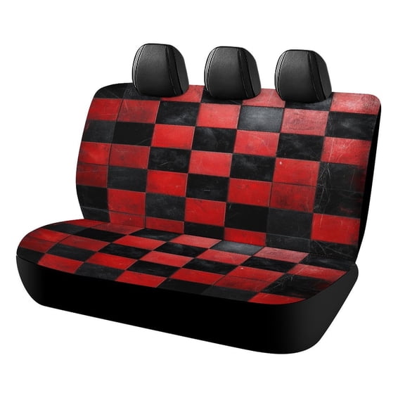 Red Black Checkerboard Pattern Car Rear Seat Cover, Suitable for Automobiles SUV、 General Motors Back Seat Protectors for Cars, Trucks