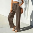 thumbnail image 6 of Levmjia Women's High Waisted Wide Leg Pants Summer Casual Loose Fit Trousers with Pockets Elastic Waist Solid Color Straight Leg Cropped Pants, 6 of 7