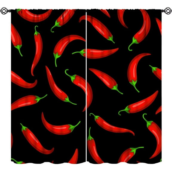 Red Pepper Blackout Curtains Cartoon Chili Funny Food Red Black Bedroom Living Room Bathroom Rod Pocket Decoration Window Drapes 2 Panels W21xL54in