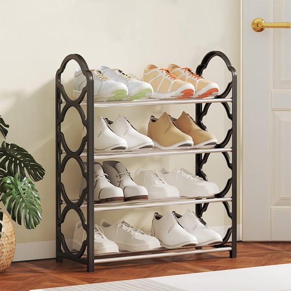 VAJUSO 4-Tier Shoe Rack, Metal Freestanding Storage Shelf for Bedroom, Entryway and Closet, Black, 16.3x7.3x21.4 in