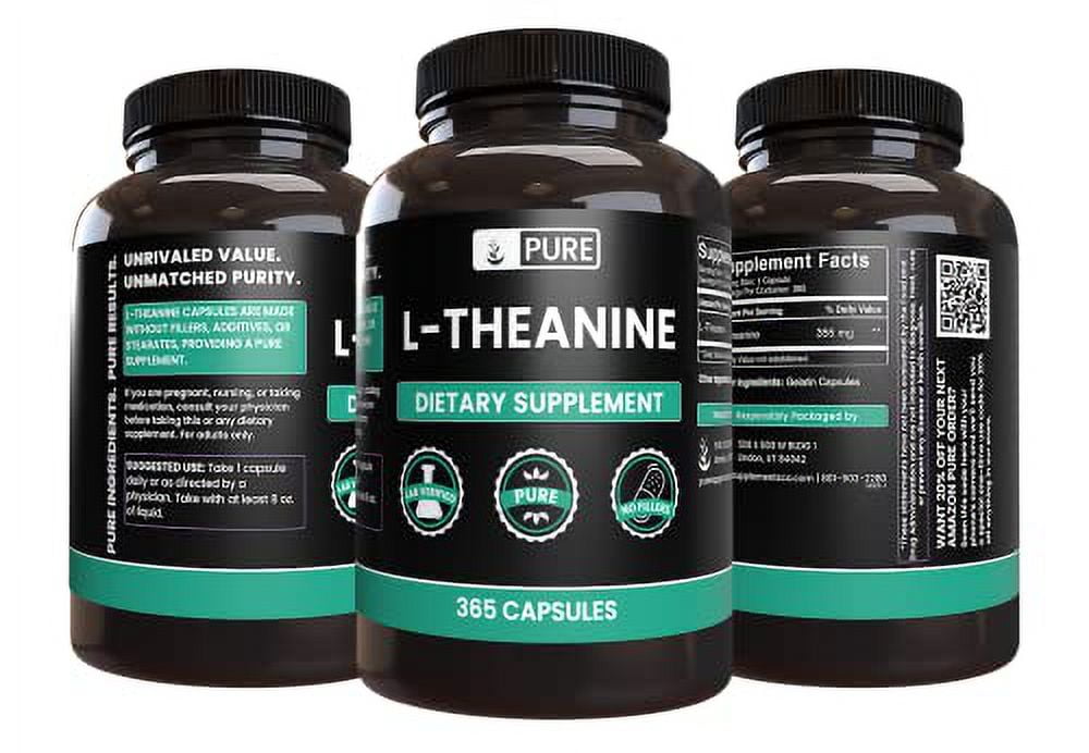 Pure Original Ingredients L-Theanine 365 Capsules Amino Acid, No Magnesium or Rice Filler, Lab Verified