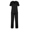 thumbnail image 5 of Summer Lounge Outfits for Women 2 Piece Bowknots Short Sleeve V Neck Shirt and Long Pants Soft Pjs Sets (M, Black), 5 of 7