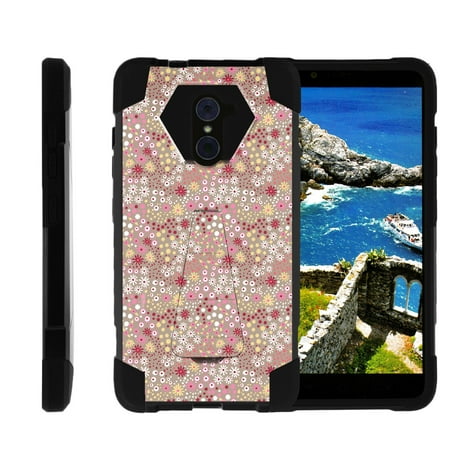 TurtleArmor ® | For ZTE Kirk | Imperial Max | Max Duo | Grand X Max 2 [Dynamic Shell] Dual Layer Hybrid Silicone Hard Shell Kickstand Case - Field of Flowers