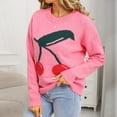 thumbnail image 3 of Tnhcen Women's Cherry Print Sweater Soft Acrylic Knit Top Casual Crewneck Pullover Fall Winter Warm Wear Long Sleeve Comfort S-XL, 3 of 8