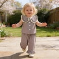 thumbnail image 2 of Gbsyewxs Girls Outfits Set 2 Piece Crew Neck Sleeveless Plaid Print Tops And Pants Set Comfortable Summer Baby Girl Clothes Size 12-18 Months Brown, 2 of 5