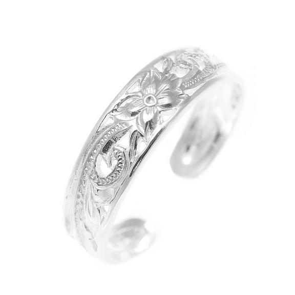 925 sterling silver Hawaiian plumeria flower scroll 4mm inside cut open toe ring
