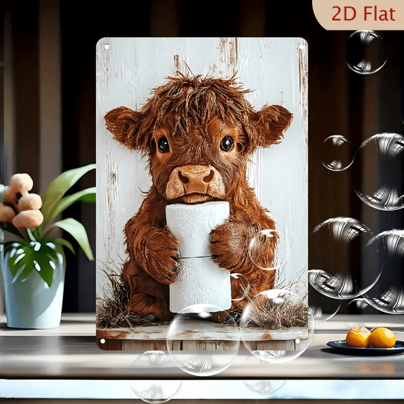 1pc Vintage Highland Cow Metal iron Sign - 8*12inch_ Distressed Retro Aluminum Wall Art with Rustic Farmhouse Decor, Easy to Hang for Home, Bathroom, Porch, for Man Cave, Garden